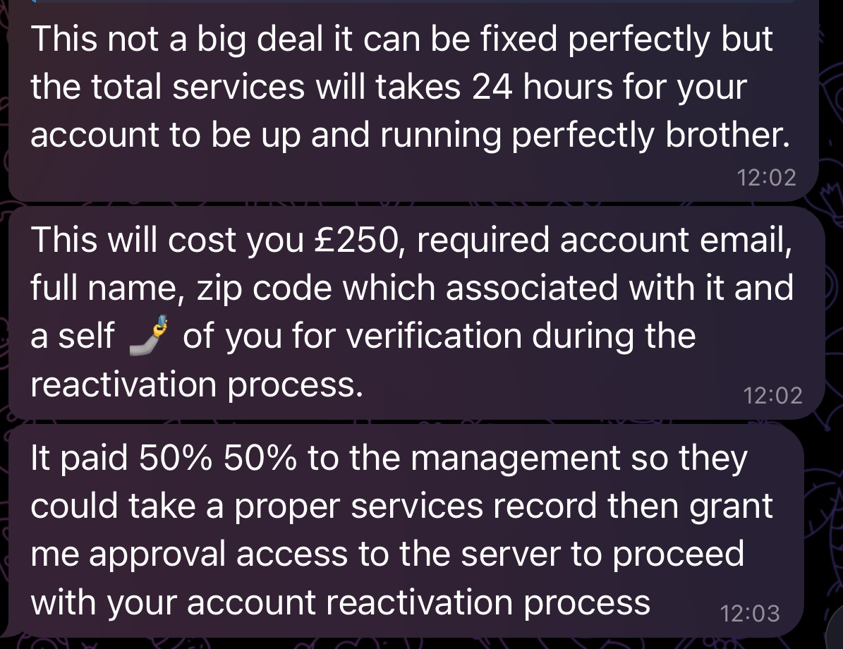 Initial Cost Screenshot from Driver Down Under scammer
