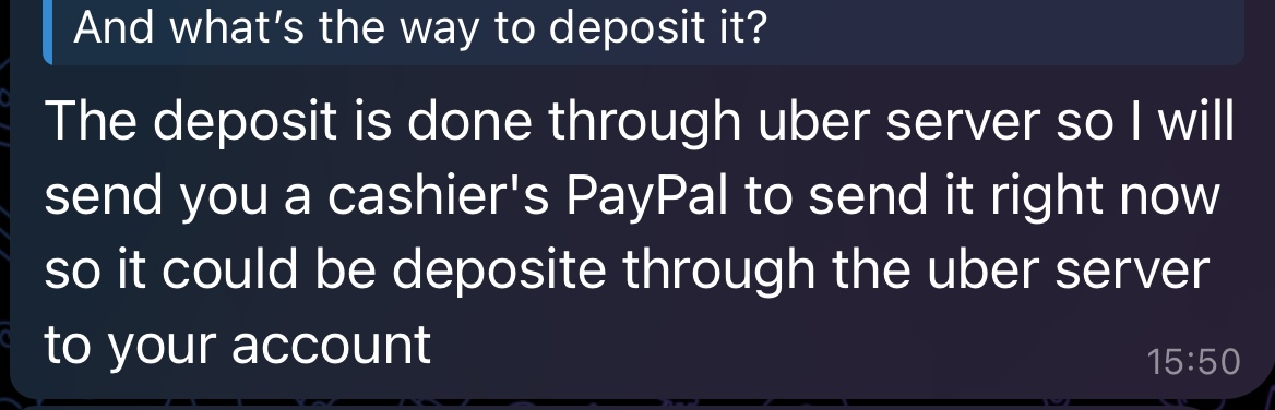 Second Uber Server Payment Screenshot