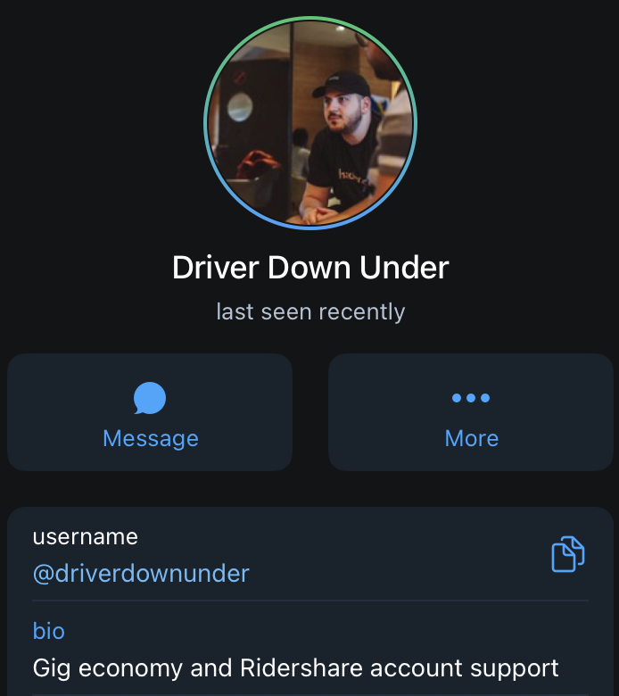 Driver Down Under scammer Telegram Name